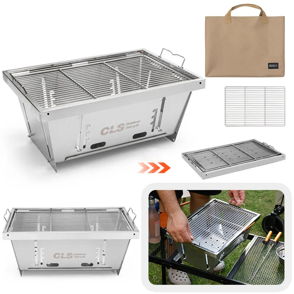 

304 Stainless Steel Portable Outdoor Stove with Storage Bag Folding Firewood Stove Heat Resist for Home Outdoor Camping Picnics