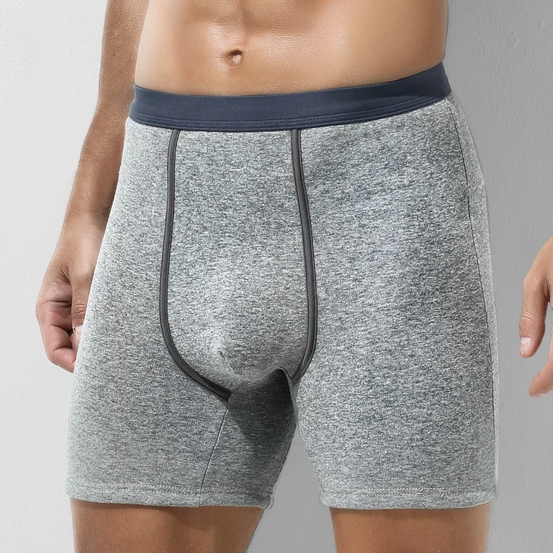 Men's thermal underwear men's fleece thickened anti-wear leg lengthened boxers autumn winter boxer shorts head