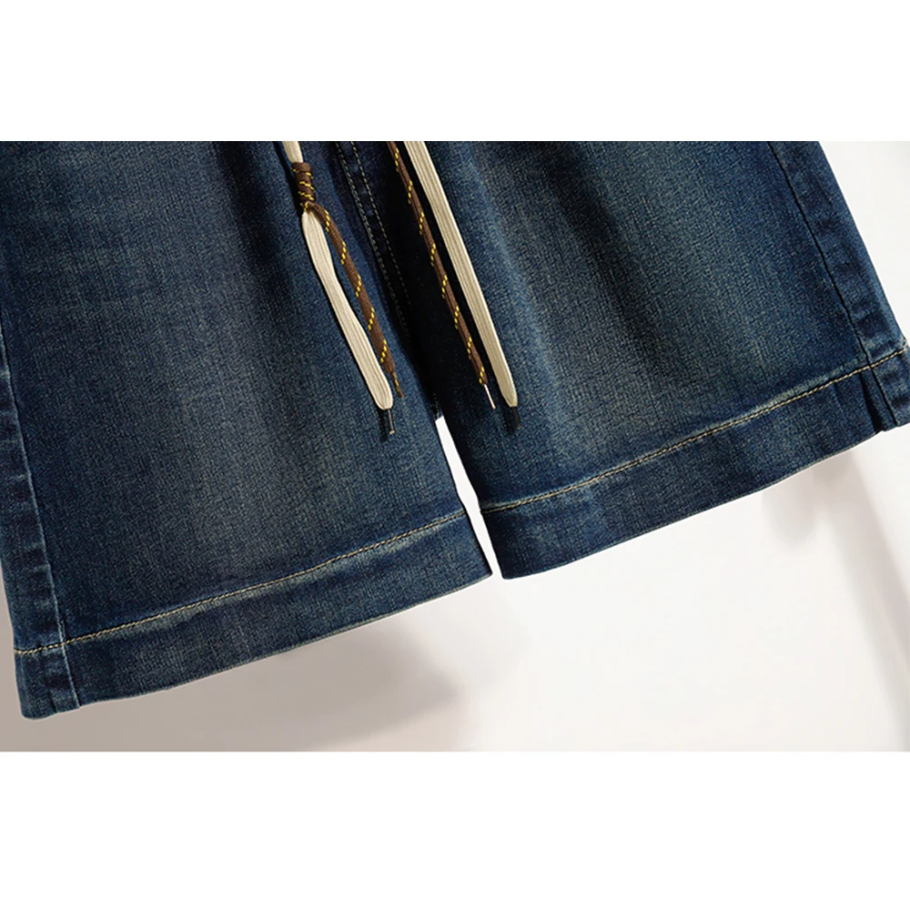 M-3LXL femmes String Denim Shorts taille élastique jambe large bleu jean court Simple basique femme été tenues quotidiennes pantalons courts