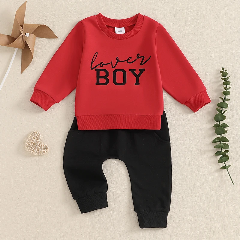 Baby Boy Spring Outfit Letter Print Long Sleeve Sweatshirt and Elastic Pants 2 Piece Jogger Clothes for Toddler