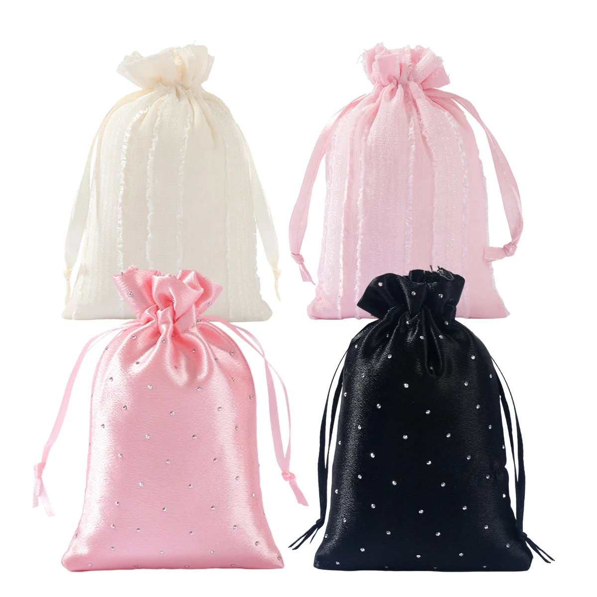 6pcs 10*15cm Satin Gift Bags Pink Drawstring Bag Gift Pouches For Christmas Birthday Wedding Favor Bags Small Jewellery Pouch