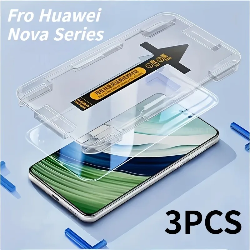 3er-Pack einfach zu installierende staubfreie HD-Displayschutzfolie für Huawei Nova 13 12 Pro 12 Lite 12s 11 Ultra 9 10 Pro gehärtetes Glas