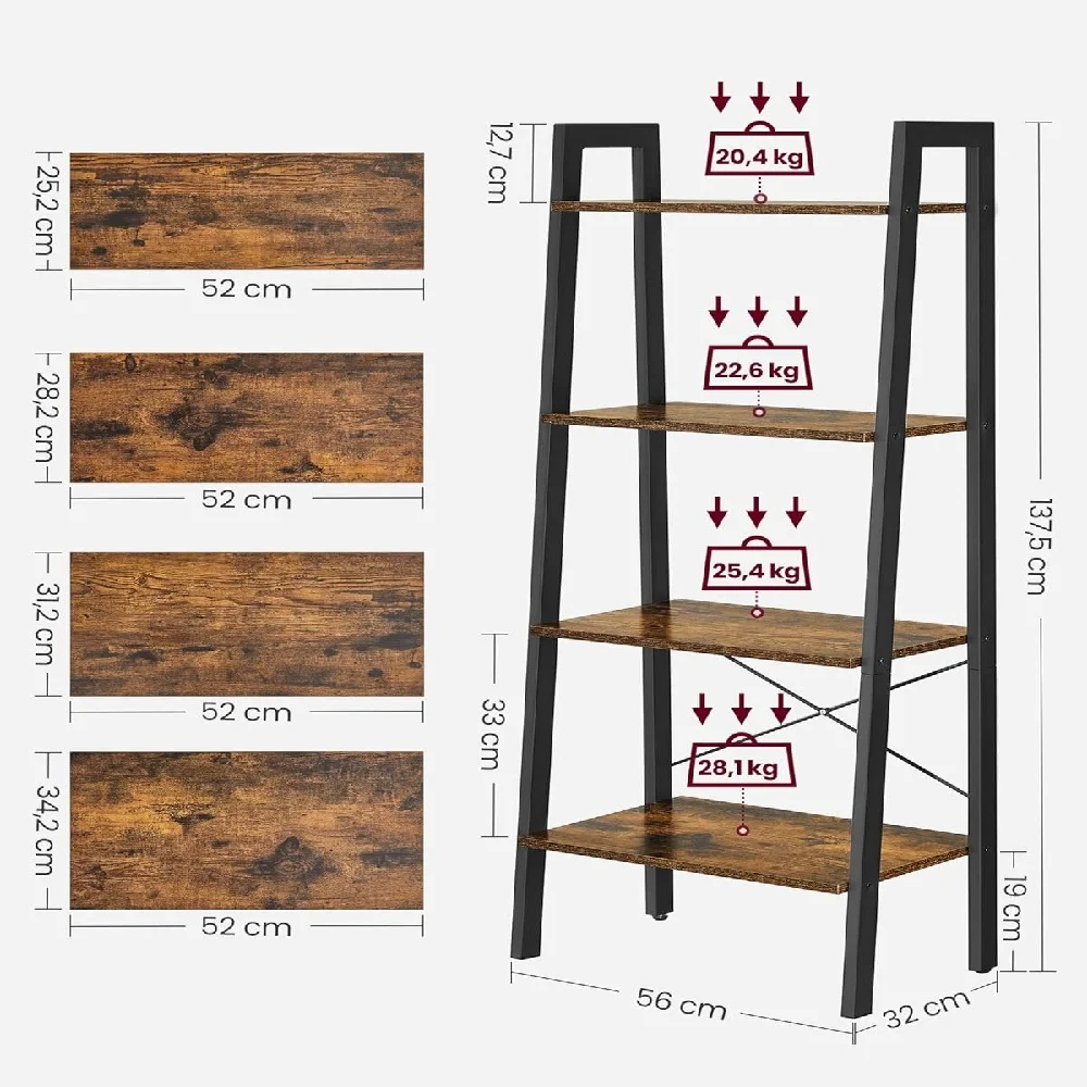 Shelf 4-Tier Storage Rack Bookcase Vintage Storage Rack with Open Shelves Multipurpose Shelf Display Rack Flower Stand Shoe rack