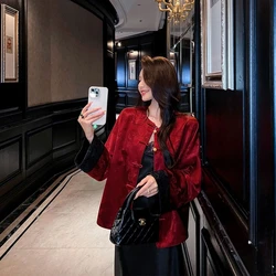 Neue Chinesische Stil Langarm Jacquard Strickjacke Sommer Warm Lose Druck Vielseitig Retro Festival Red Lady Tang-anzug Top