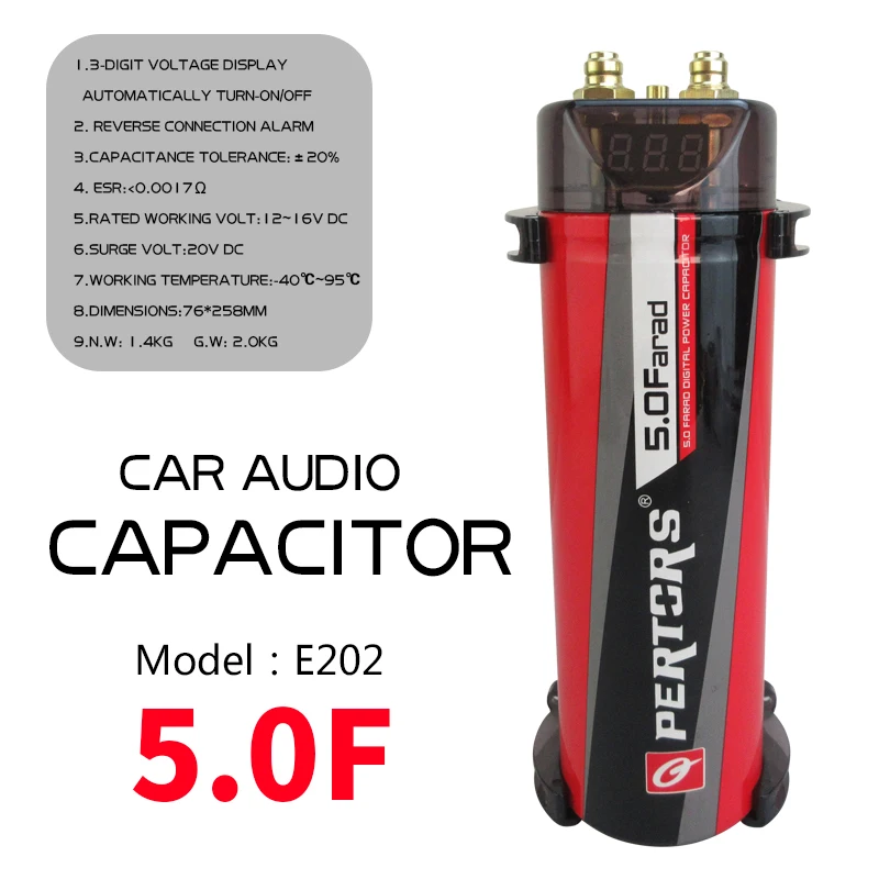 

QPERTORS Автомобильный аудиоконденсатор, электролитический конденсатор, гибридный конденсатор, E202 5.0 ФАРАД