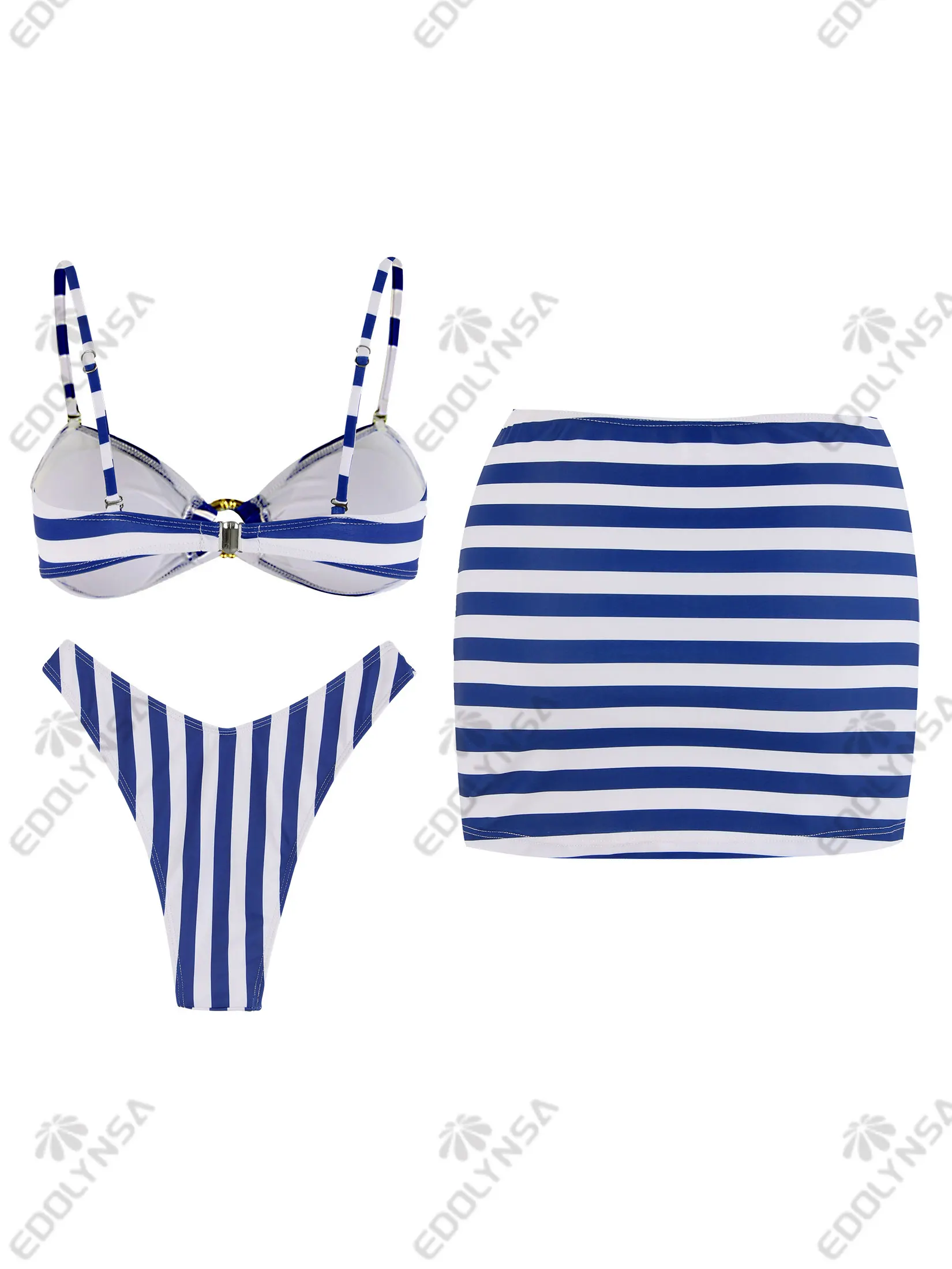 Gestreifter 3-teiliger Bikini-Badeanzug mit O-Ring und Minirock, Strand-Badeanzug in Blockfarbe, 2025, neue Monokini-Strandbekleidung K170