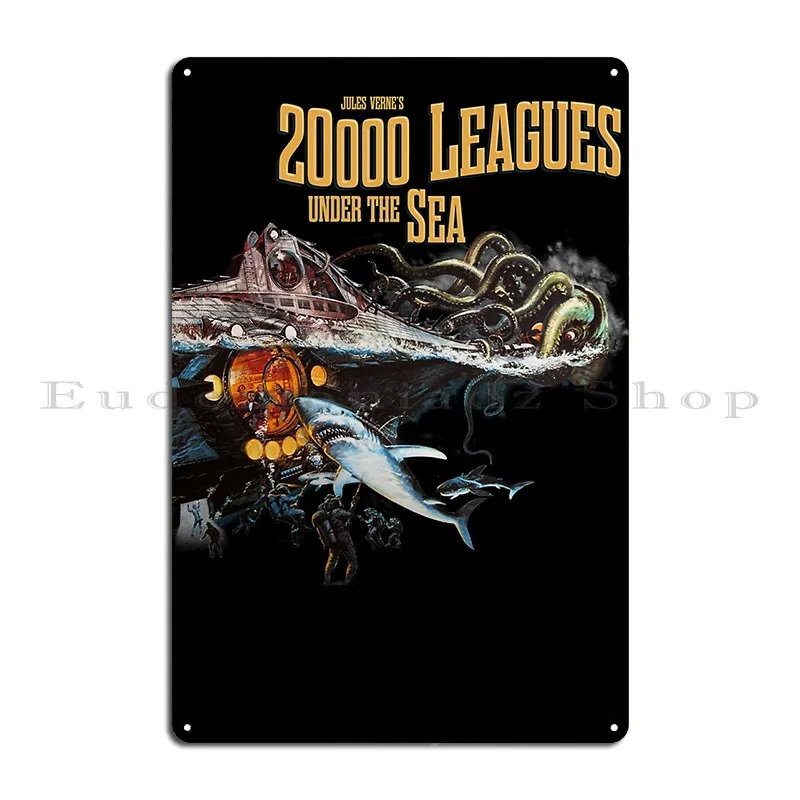 20 000 Leagues Under Sea Jules Verne Classic Classic Metal Signs Garage Wall Decor Classic Printed Wall Plaque Tin Sign Poster