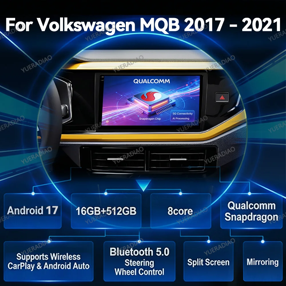 Radio para Auto Android 17 para VW Volkswagen MQB POLO VI Jetta MK7 T6 Bora, Reproductor Multimedia de Video, 4G WIFI, Unidad Principal 2DIN, GPS, Navegación, DSP