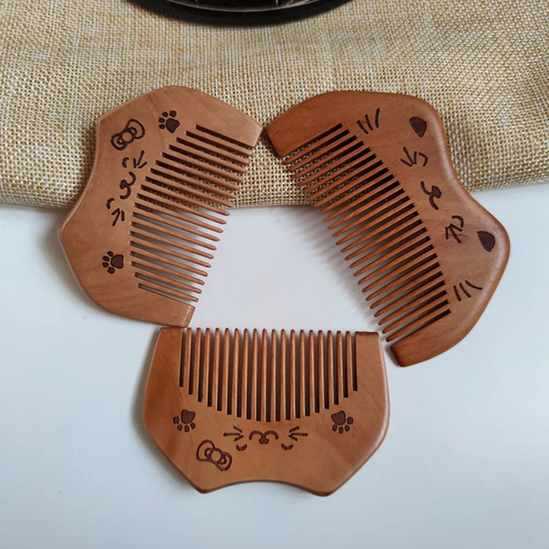 Peach Wood Comb Cute Cat Comb Meridian Gua Sha Massage Comb Head Sandalwood Comb Portable Comb Baby Comb