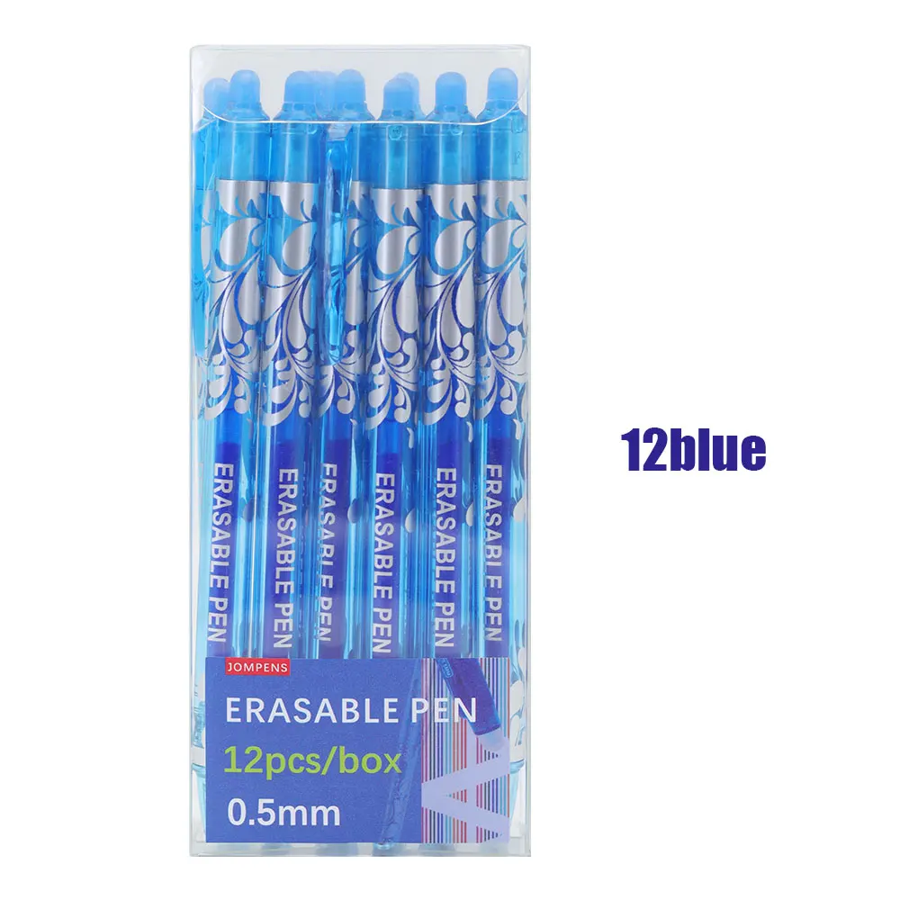 12Pcs/1Box Large Capacity Erasable Gel Pens, Creative Boxed Pen Design, 0.5mm Washable Handle Magic Refills Rod Writing Supplies
