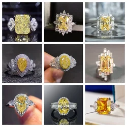 New Design Yellow Crystal Cubic Zirconia Square Stone Women's Ring Wedding Ceremony Party Finger Accessories Personality Jewelry