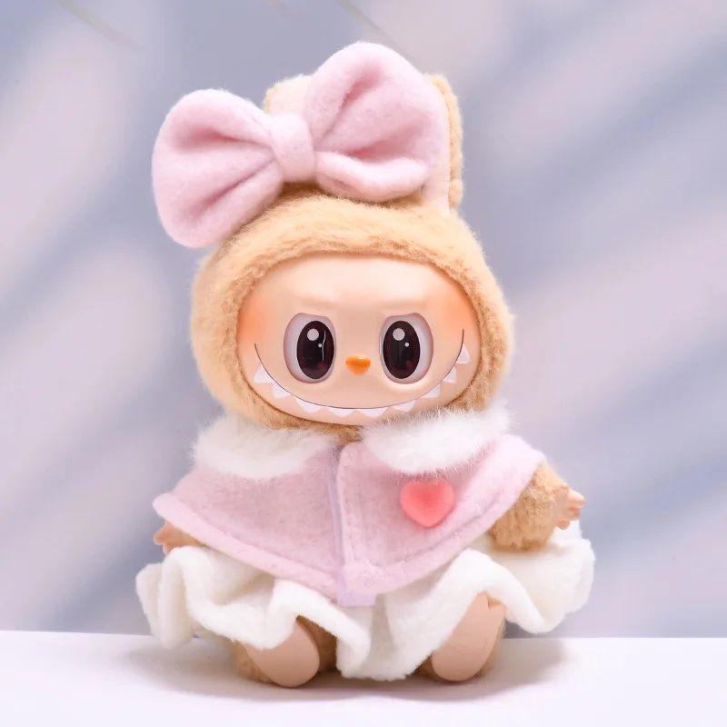 

17cm Cute Mini Plush Doll's Clothes Outfit Accessories For Labubu Idol Dolls Love Pink Cloak Suspender Dress Skirt Clothing Gift