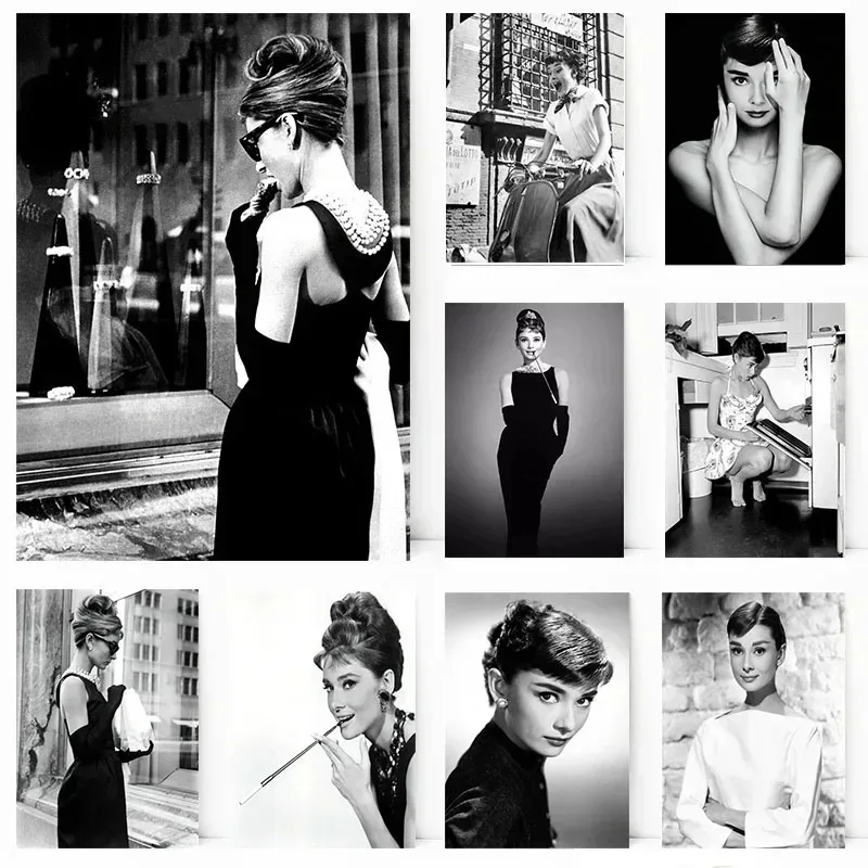 Black and White Audrey Hepburn Classic Photos Canvas Wall Art Pictures Canvas Living Room Bedroom Home Decoration Gifts