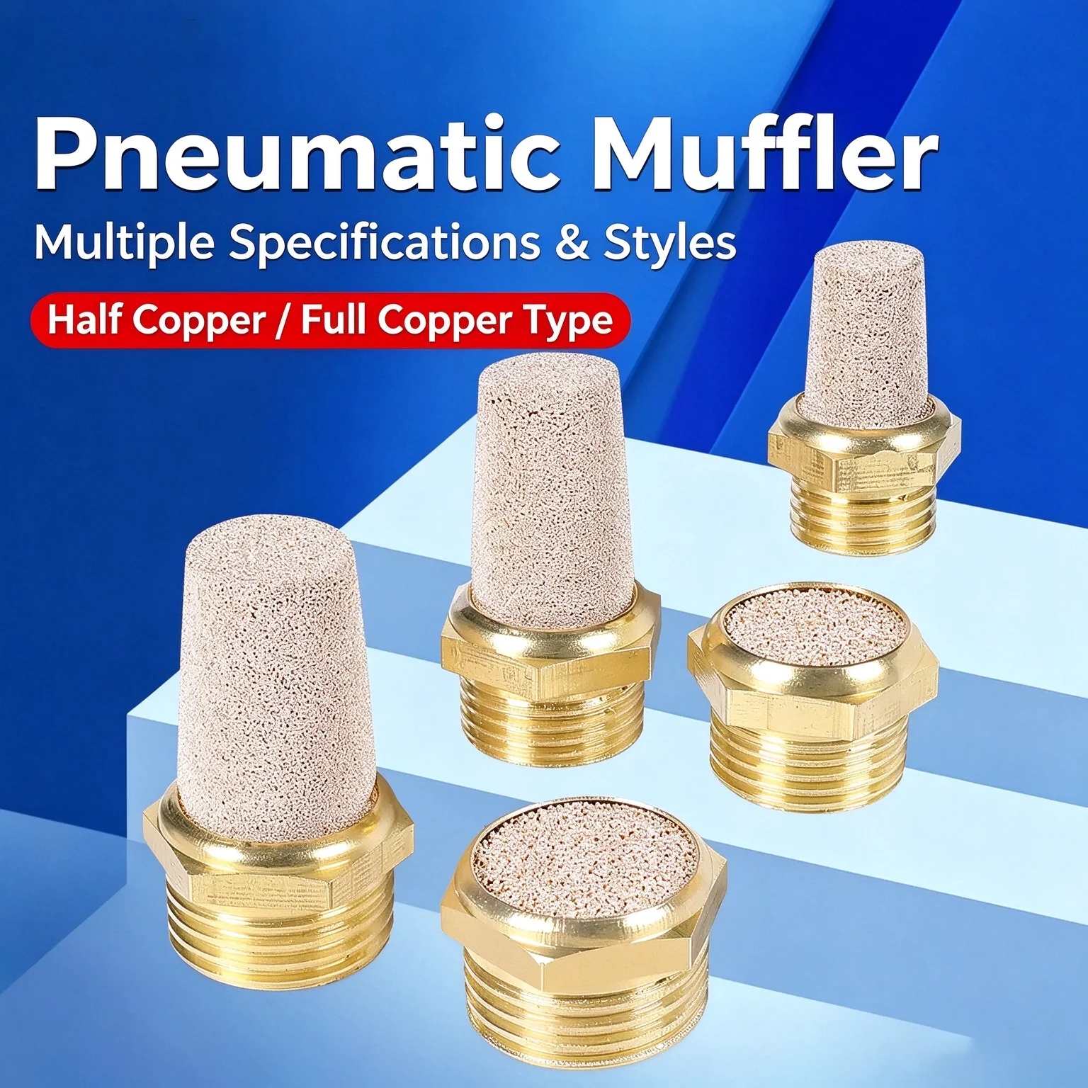 Copper Fitting M5 Pneumatic Brass Exhaust Muffler 1/8' 1/4' 3/8' 1/2' Silencers Noise Filter Reducer Connector for Air Tools