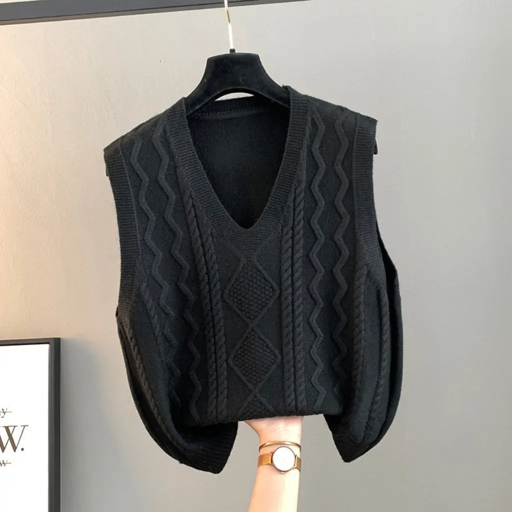

Women's V-Neck Knitted Vest Jacket Waistcoat Spring Autumn Loose Fit Winter Sweater New Arrival