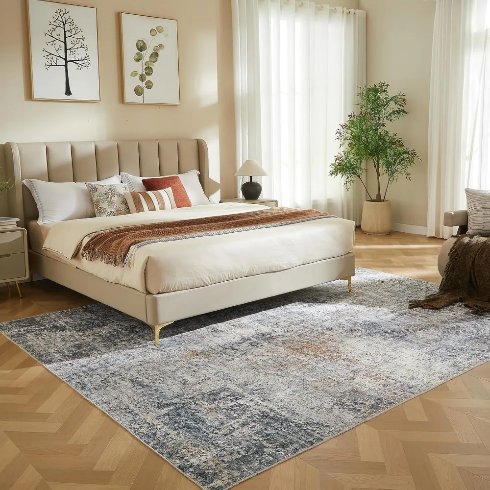 Modern Abstract Vintage-Style Washable Area Rug, 8x10, with Non-Slip Backing, Stain Resistant and Non-Shedding for Living Spaces