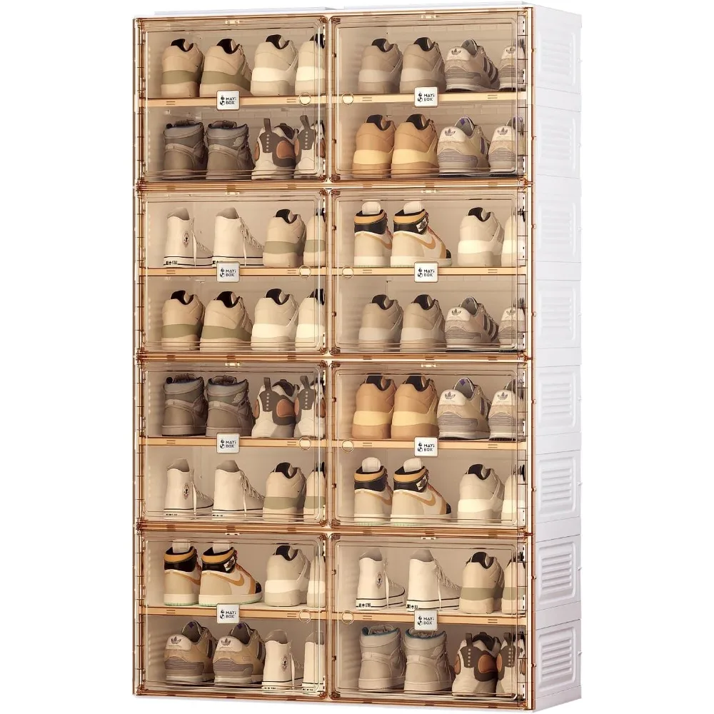 

Portable Shoe Rack Organizer for Closet Entryway, Stackable Sneaker Storage Shoe Cabinet with Magnetic Clear Door, Large Plastic