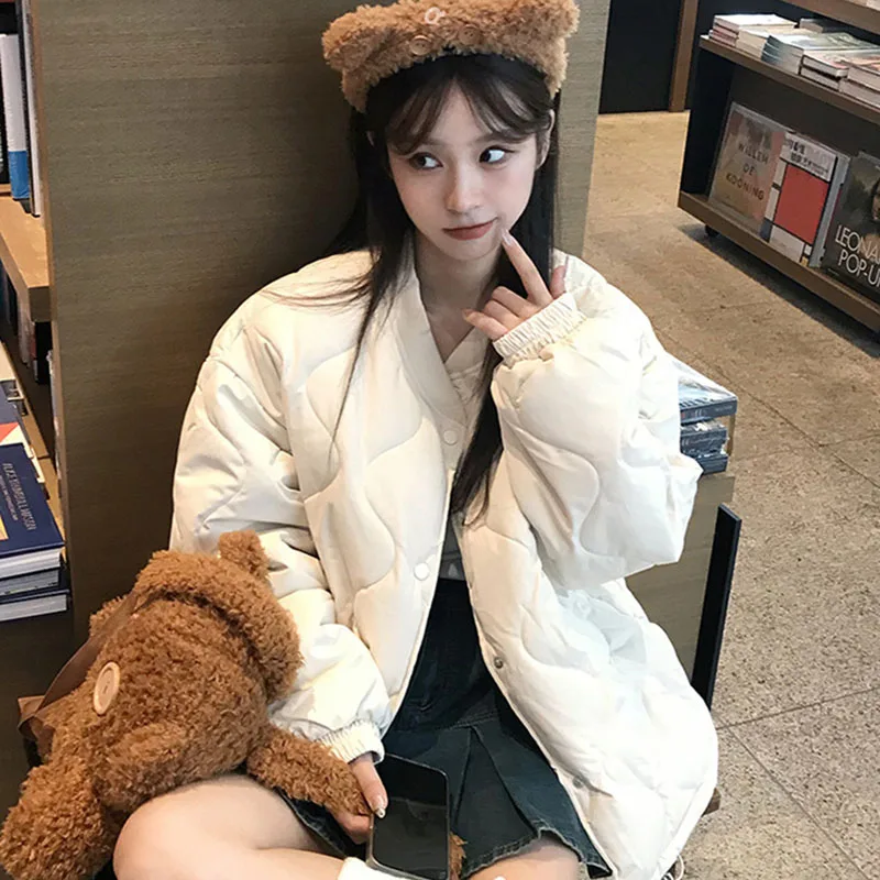 

Women Casual Lightweight Warm Winter Parkas Korean Loose Long Sleeve Quilted Jacket Ladies Solid All-Match Down Cotton Coat