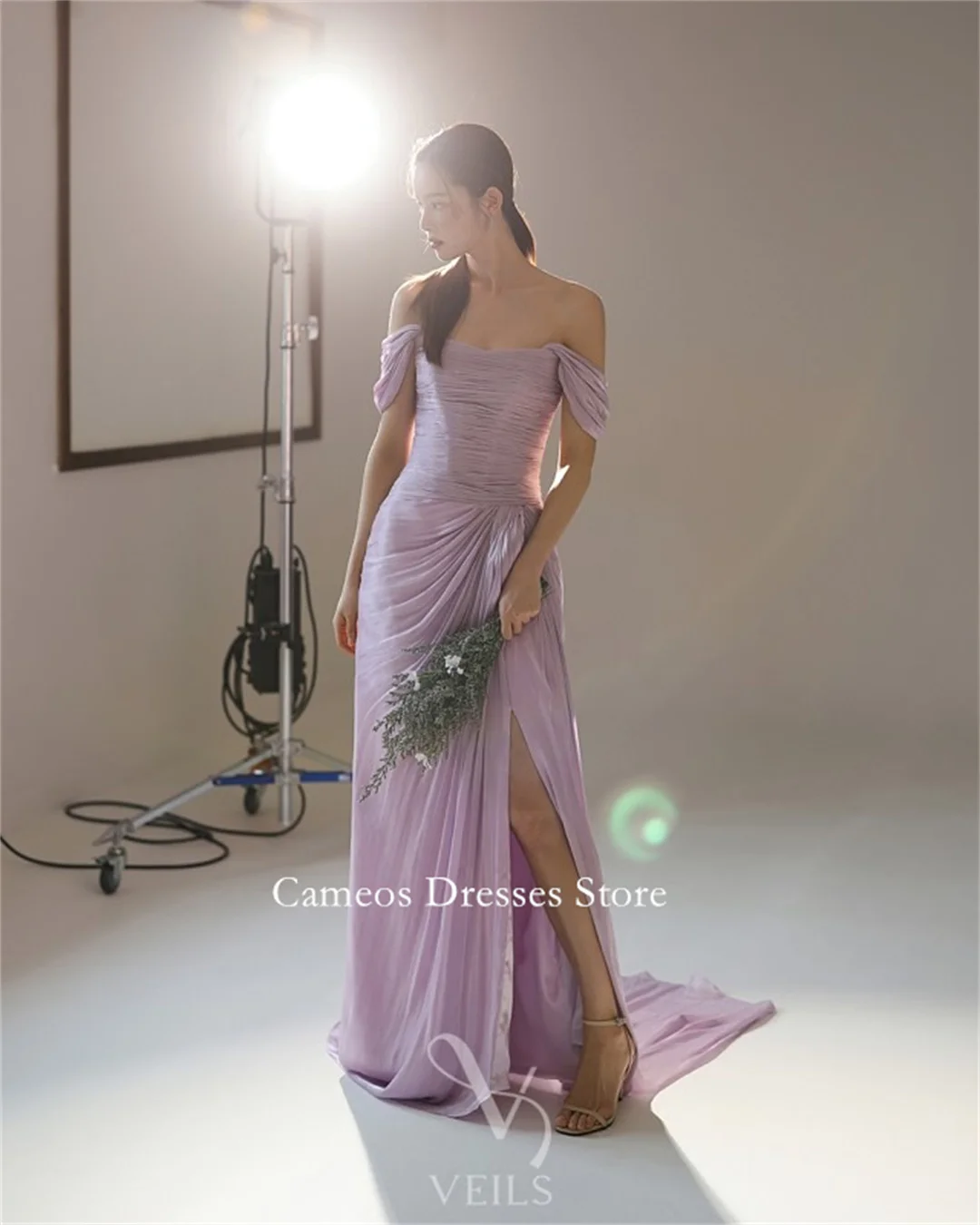 SONDR corée robe de soirée violette sans bretelles en mousseline de soie fente latérale robe de bal formelle personnalisée ........... Occasion robe de soirée