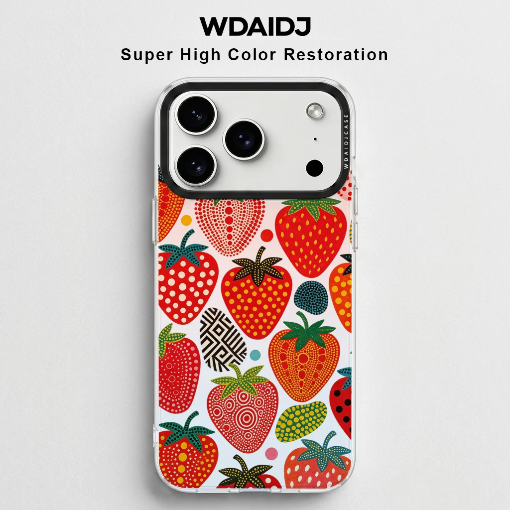 

Abstract Dot Strawberry Print Clear Phone Case for iPhone 13 14 15 16 17 Cute Pattern Anti Yellow Shockproof Protective Cover