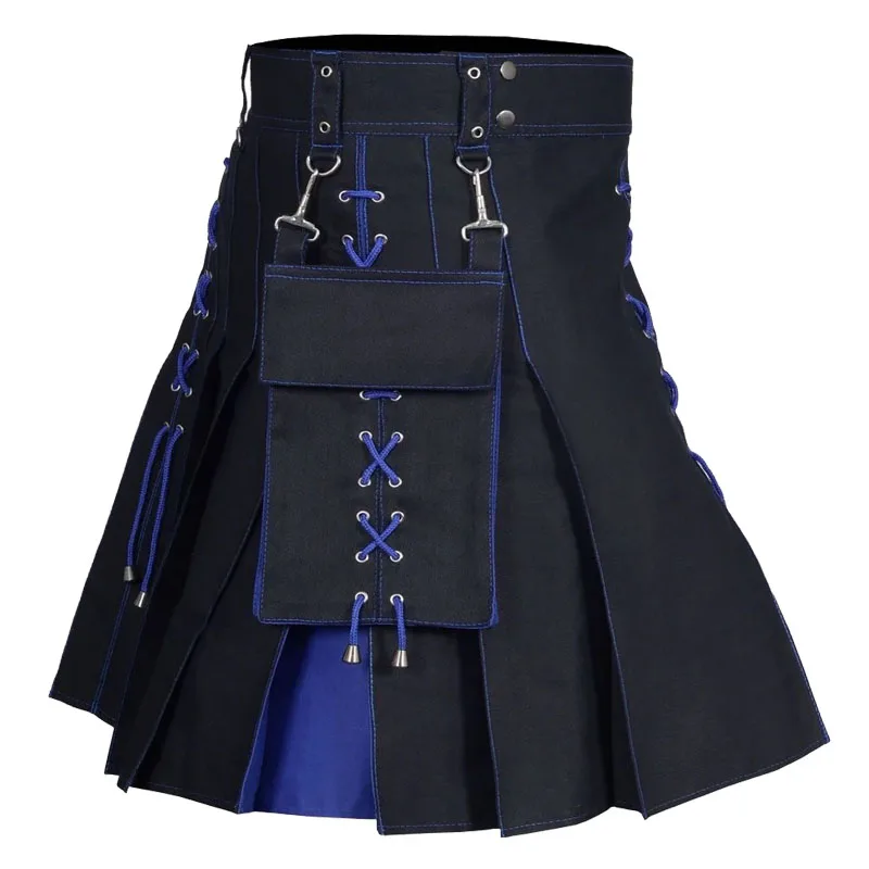 Falda plisada moderna de tartán híbrido irlandés de Escocia para hombres adultos con bolsillo inferior híbrido traje de vacaciones nacionales traje de utilidad