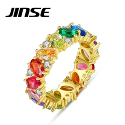 JINSE Irregular Cubic Zirconia Multicolor Ring Unusual Couple Fashion Trendy Daily Jewelry for Men Women Party Embellished Gifts