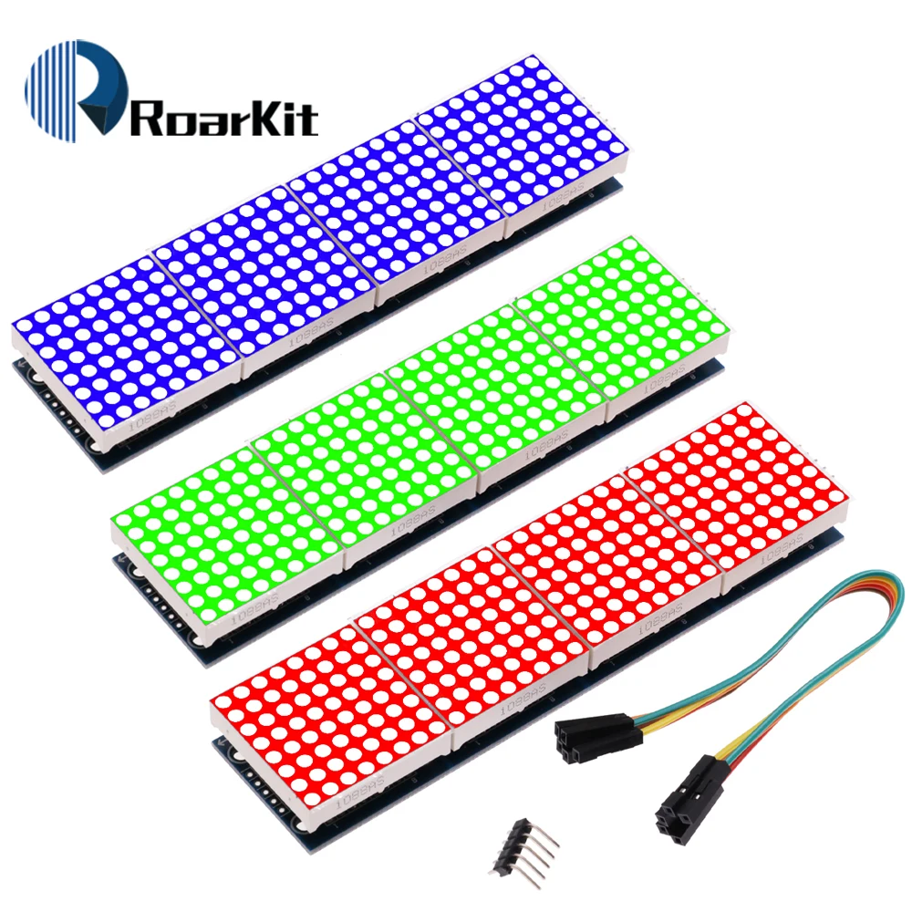 MAX7219 Red/Blue/Yellow Green LED Microcontroller 4 In 1 one Display with 5P Line Dot Matrix Module 5V for Arduino DIY KIT 8x8