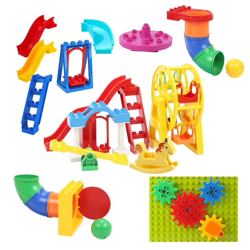 Big Building Blocks Playground Pipeline Parts Slide Ladder Swing  Compatible Bricks Sets Baby Assemble Education Montessori Toys