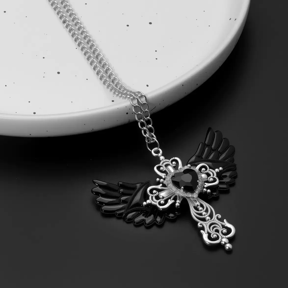Goth seksowne akcesoria skrzydła krzyż naszyjnik Y2K biżuteria serce kryształowy Choker Punk Charm naszyjnik dla kobiet koreańska moda — zdjęcie 6