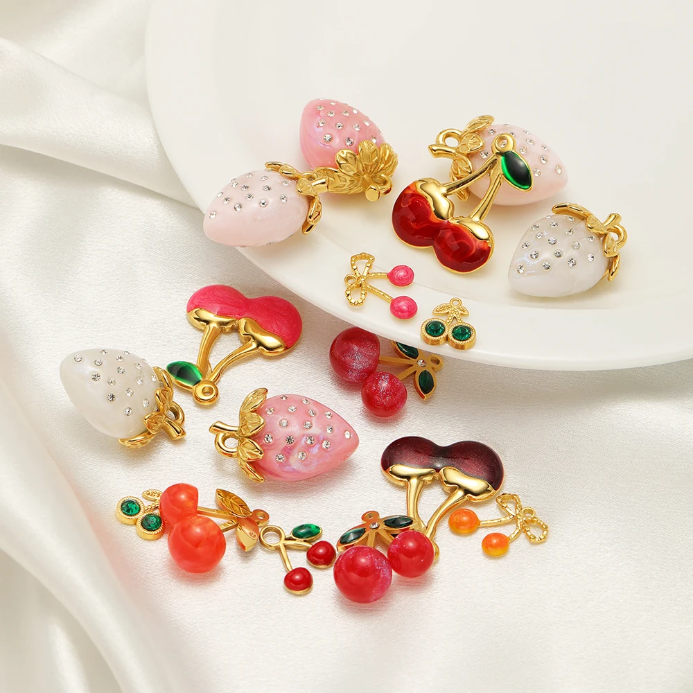 5 Stück Edelstahl-Emaille 3D-Früchte-Anhänger (Erdbeere, Kirsche) für DIY-Schmuckherstellung, Niedliche Anhänger für Halsketten, Armbänder und Ohrringe – Detail 4