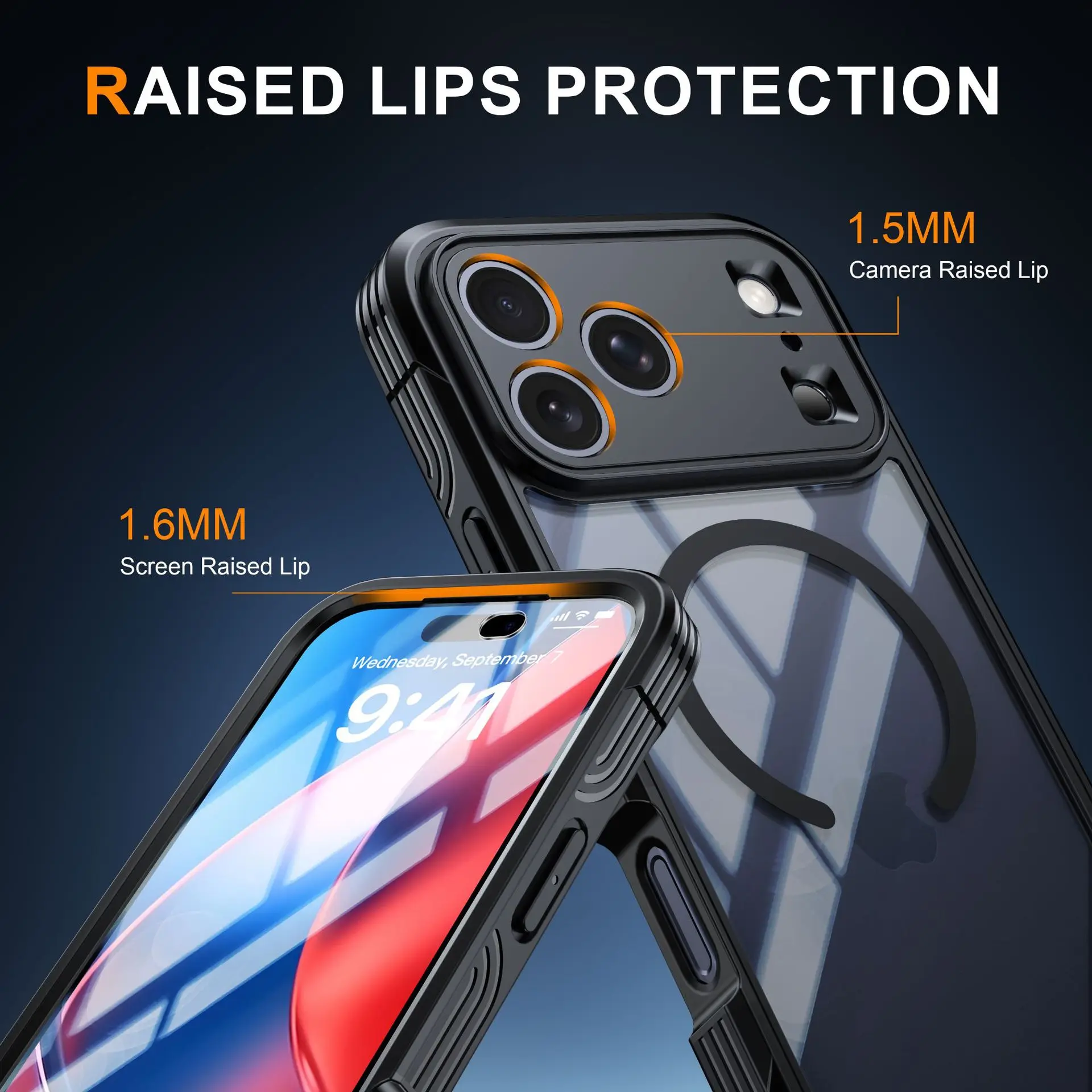 Magnetyczne etui trzywarstwowe do iPhone 18 17 Pro Max, kompatybilne z ładowaniem bezprzewodowym, osłona z uszczelką, etui odporne na wstrząsy do iPhone 18 Pro Max i iPhone 17 Pro. — zdjęcie produktu 6