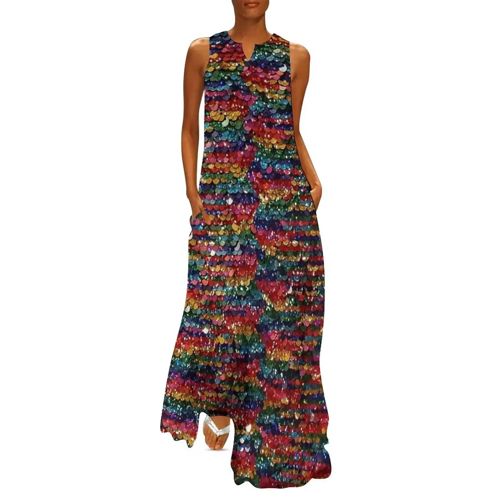 

Rainbow Sequins Sparkle Vibrant Rainbow Long Dress Woman clothing women's clothing trend 2025 Dress