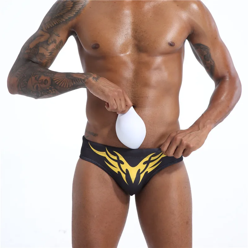 

Мужской купальник 2025 года, треугольный купальник с принтом, купальник с низкой талией и съемной чашкой, BS409