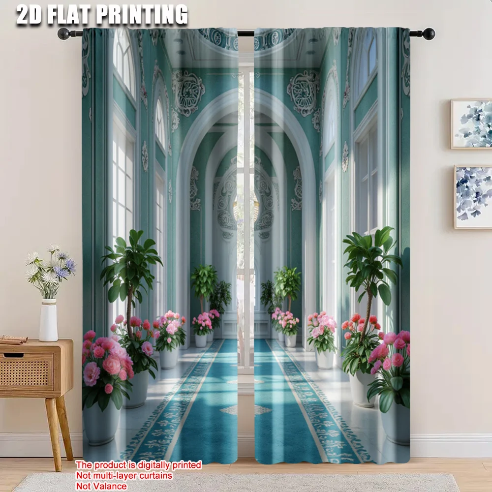 

2pcs, 2D flat printing Window Drapes palace Durable 100% Polyester Fabric,Without Electricity Festive Backdrops Use for Indoor