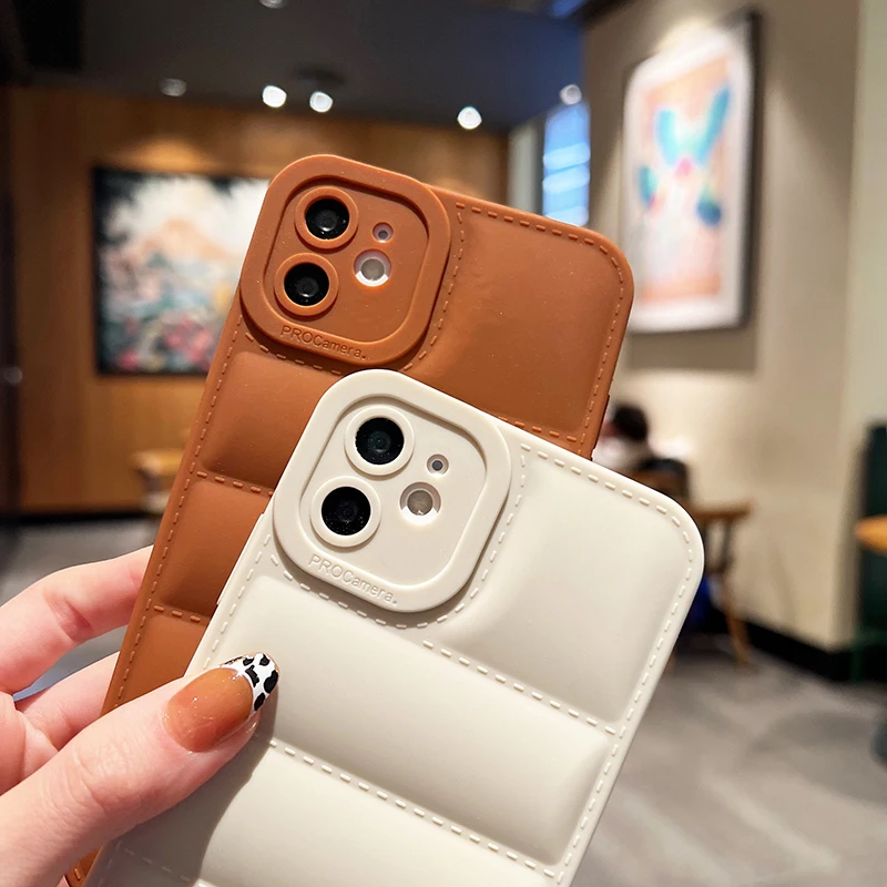 Luxury Solid Color Down Jacket Shockproof Phone Case For IPhone 15 14 13 12 11 Pro Max XS Max X XR 8 7 Plus SE Bumper Back Cover