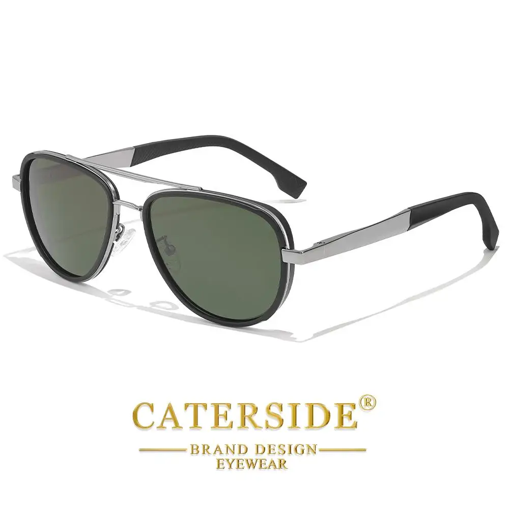 CATERSIDE Pilot Polarisierte Sonnenbrille, modische Herren-Sonnenbrille mit flachem Oberteil und doppelten Brücken, Damen-Sonnenbrille für Outdoor-Reisen, Fahrbrille, UV400 – Detail 8