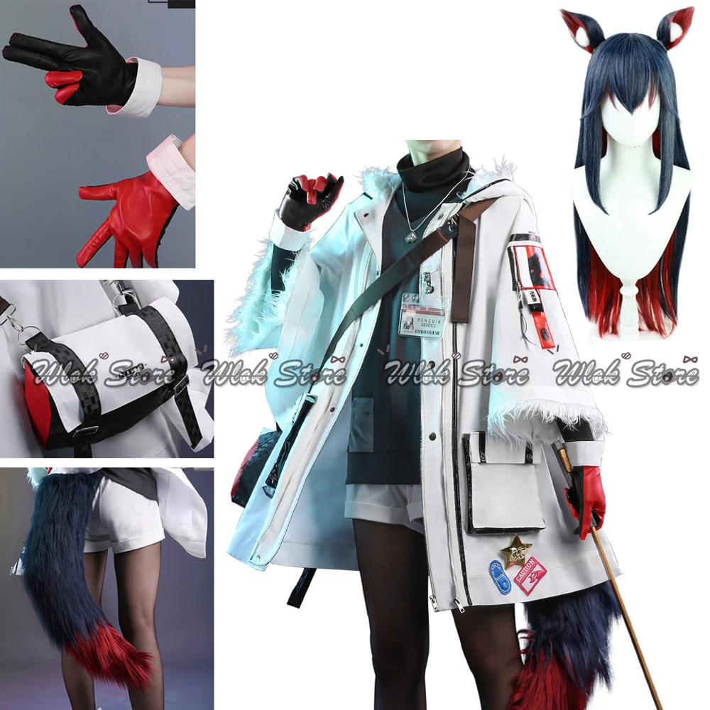 Game Arknights Texas Cosplay Costumes with Satchel Bag Rhodes Island Jacket Coat Gradient Wigs Tail Custom Shoes for Halloween