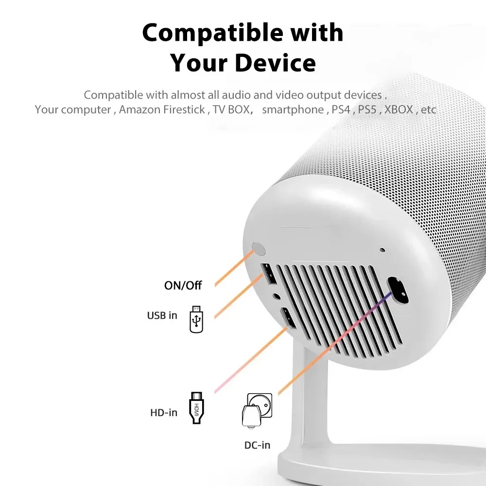 Zhuozhen J1 Mini Portable Projector Android 1080P Supports 4K 360 ° Rotating LED 5G WIFI Beamer Smartphone Home Theater