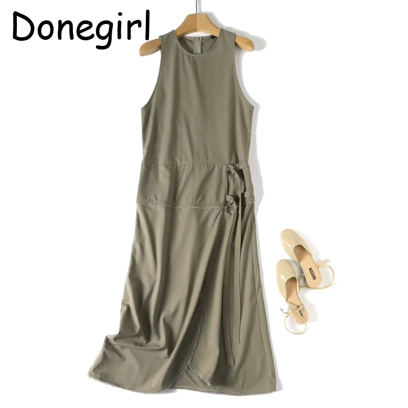 

Summer Dress Women Fashion hasp flax Midi Dress Vintage Sleeveless O Neck Back Zipper Female Dresses robe Mujer женская одежда