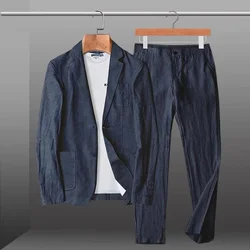 Spring/Summer 2024 New Men's Linen Set Loose Ultra thin Breathable Comfortable Business and Leisure Two Piece Suit Coat