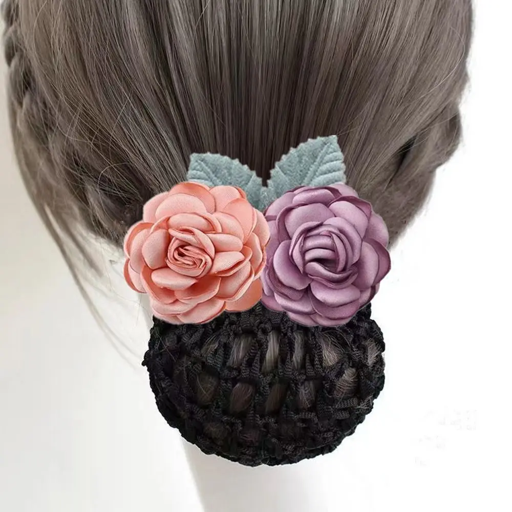 Sweet Hair Clip Cloth Hotel Nurse Flower Korean Bun Snood Ponytail Clip Hairgrips Cover Net Women Spring Clips