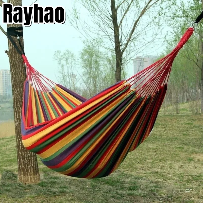 

Outdoor Camping Canvas Hammock Camping Swing Hammock with Tree Ropes Leisure Wide Thick Hanging Bed for Garden Patio Backyard
