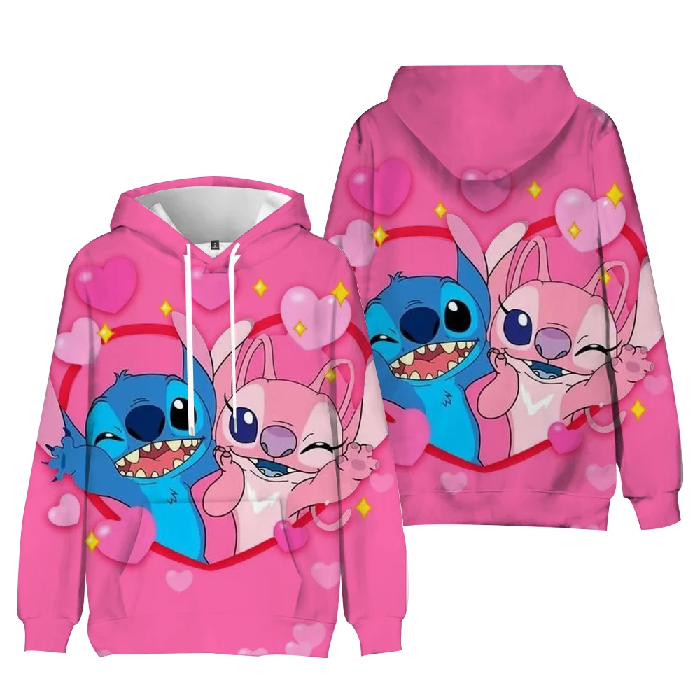 2024 New Disney Stitch Cartoon Cute Loose Hooded Hooded Hoodie Girl\'s Friend Dress Couple Dress Casual Fashion Hoodie Top Coat