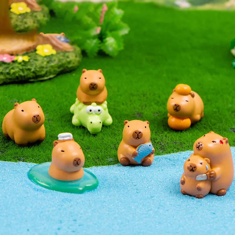 

8pcs Mini Capybara Figurine Miniature Capybara and Crocodile Animal Ornament Fairy Garden Dollhouse Decoration Collect Gift