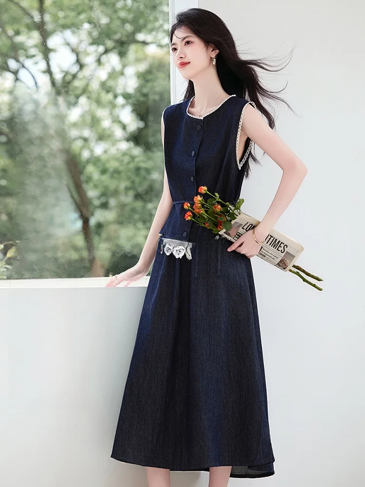 

Ele Cotton Denim Set Women's Summer New Sle Age-Defng Loose Fit Casual Faion f-length Skirt Breathable Comfortable