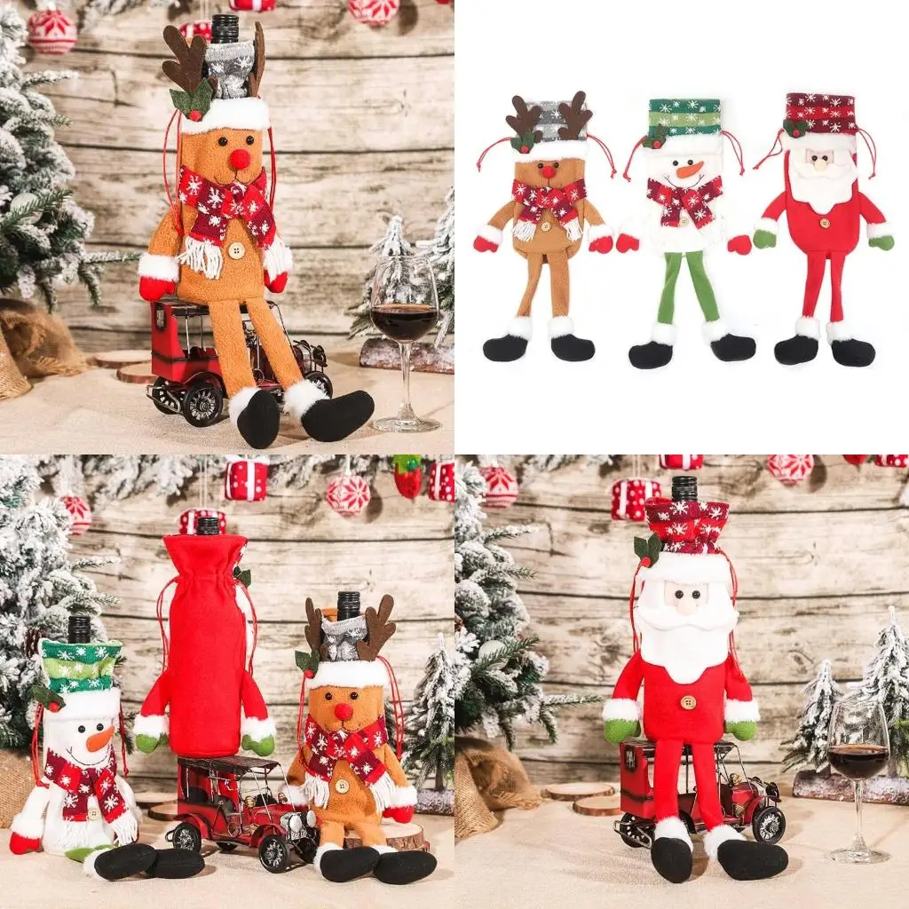 Long-legged Santa Snowman Elk Christmas Wine Bottle Cover Xmas Decor Wine Bottle Bags with Drawstrings Reusable high quality