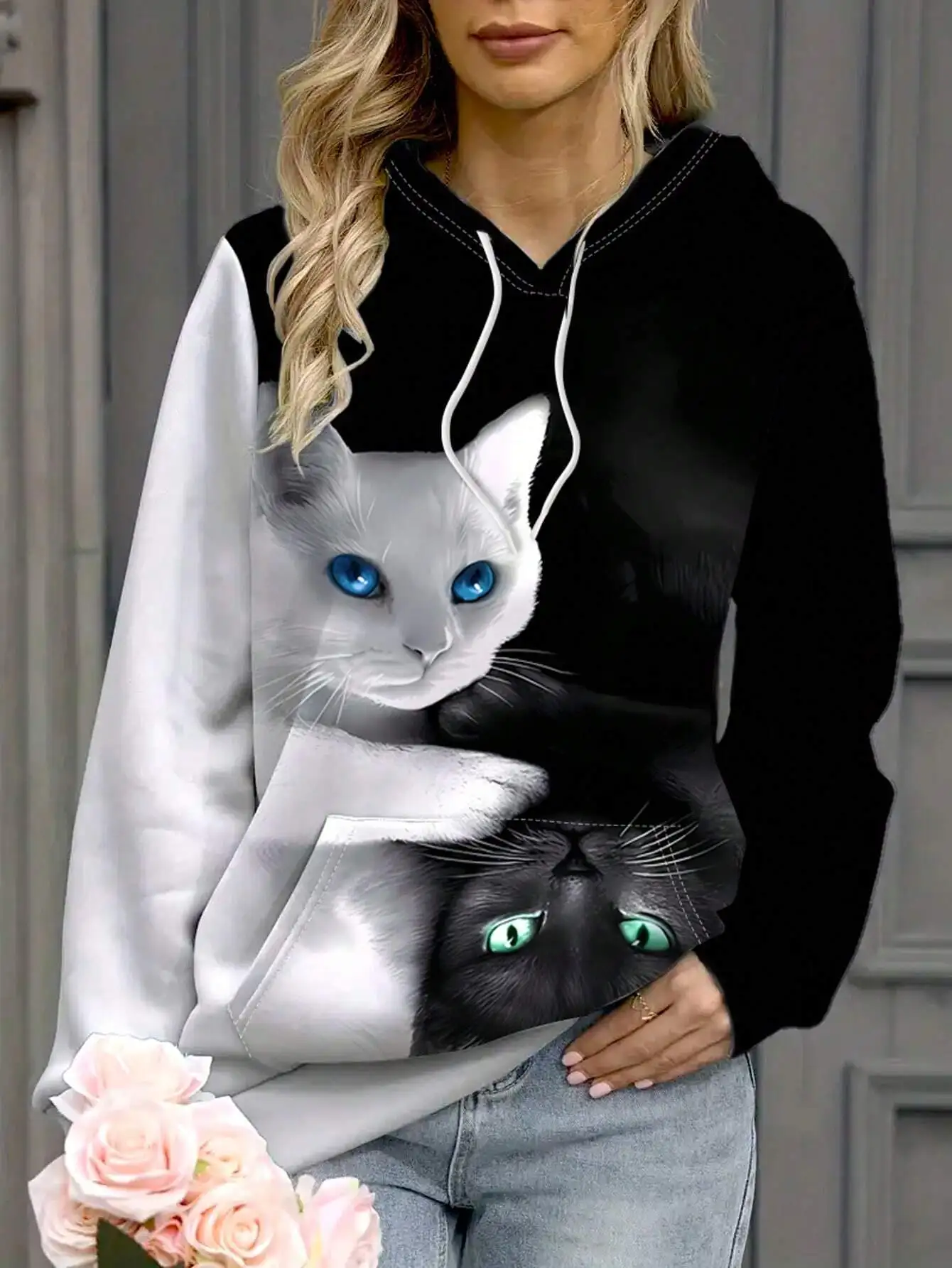 الخريف لطيف القط الكلب هوديس الحيوان ثلاثية الأبعاد طباعة المرأة موضة قمصان سويت شيرت بقلنسوة البلوز Y2K القمم رياضية للجنسين معطف الملابس #2