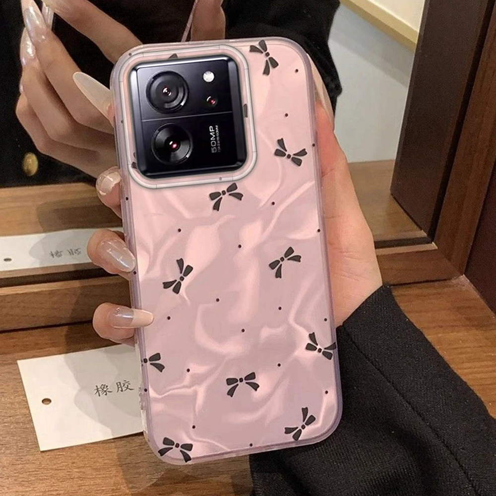 Rosa Bowknot Kreisförmige Punkte Frauen Mädchen Für Xiaomi 13T 14T Pro 11 Lite NE Poco X5 X6 X7 M6 C65 C61 M5S Telefon Fall Fundas TPU Abdeckung