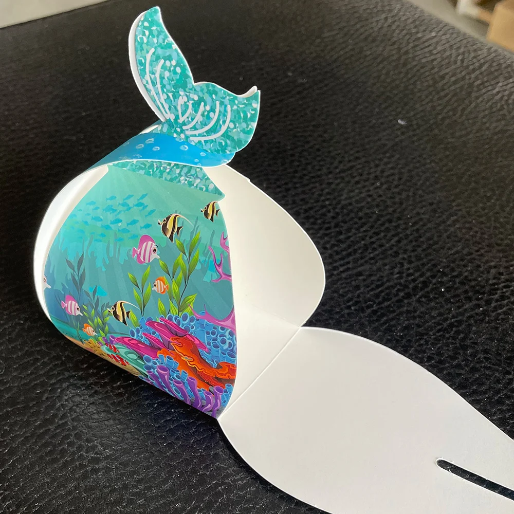 12 Stück Meerjungfrauenschwanz, kleine Meerjungfrau, Geburtstagsparty-Leckerli-Tasche unter dem Meer, Leckereien-Taschen, Süßigkeitenboxen, kleine Geschenke für Gäste – Detail 3