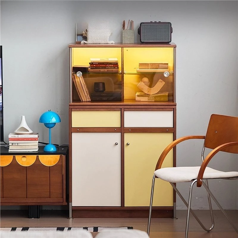 Integrated tea cabinet against the wall, living room magazine cabinet, boxwood solid wood side cabinet